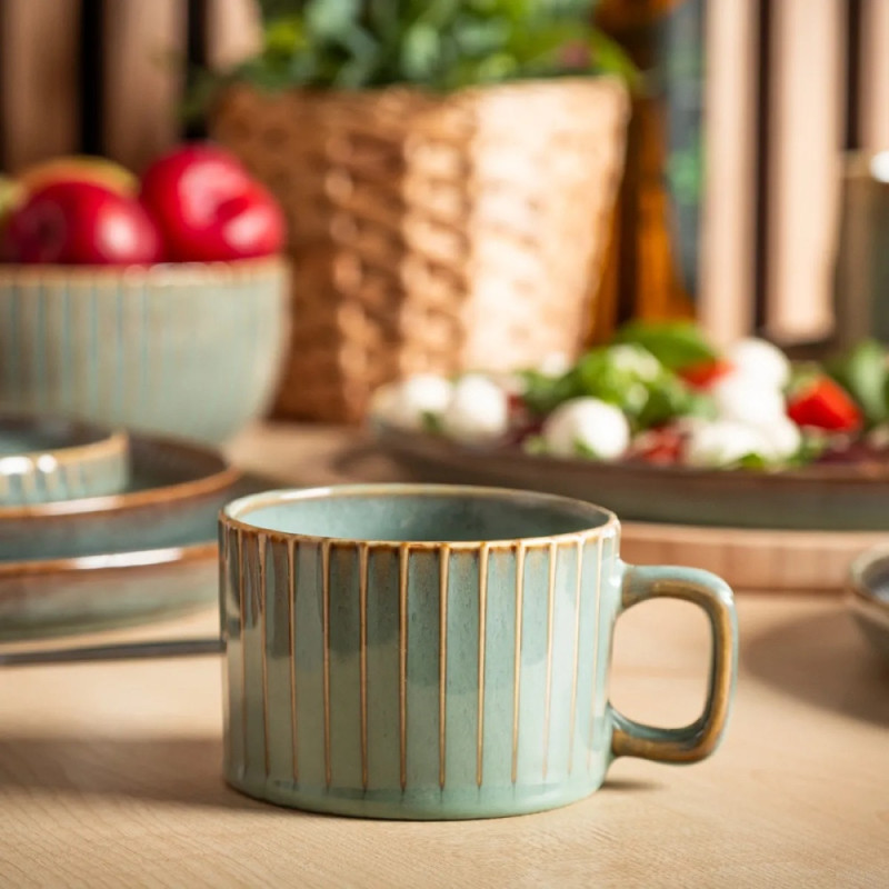 Komplet 6 filiżanek ze spodkami porcelanowych Altom Sage 220 ml do kawy herbaty zestaw szałwiowe retro