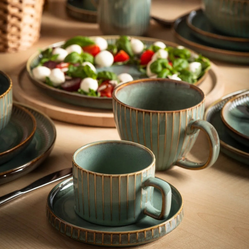 Komplet 6 filiżanek ze spodkami porcelanowych Altom Sage 220 ml do kawy herbaty zestaw szałwiowe retro