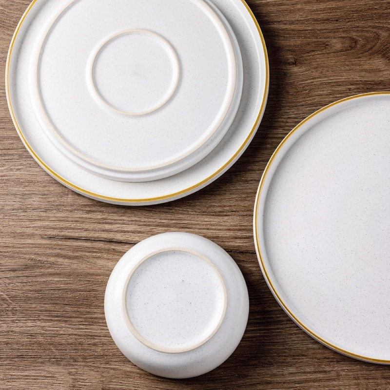 Serwis obiadowy porcelanowy MG Home Artena 28 elementów zestaw talerzy misek kubków dla 6 osób nakrapiany