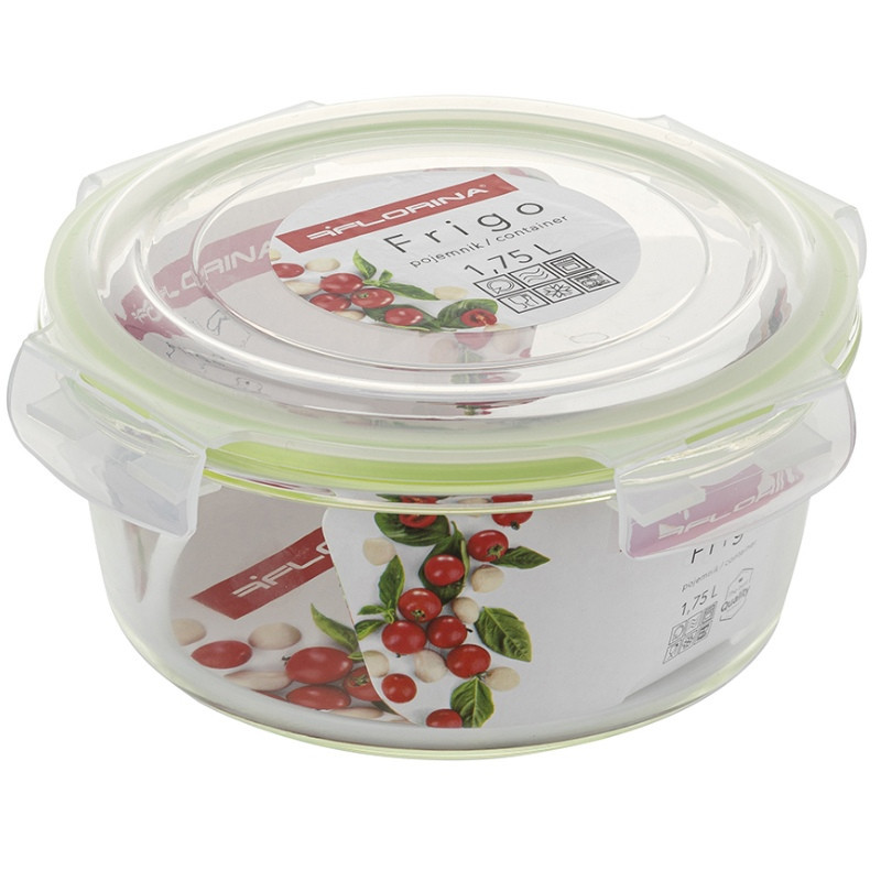 Szklany pojemnik 1750 ml na żywność jedzenie Florina Frigo pudełko z pokrywką śniadaniówka lunchbox okrągły hermet