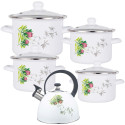 Garnki emaliowane proste 2/2.65/3.75/4.8 L zestaw 4 sztuk z czajnikiem 2.5 L Protea Florina