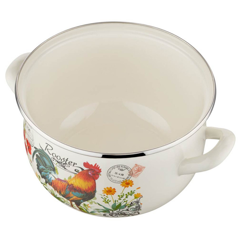 Garnki emaliowane 2.1/2.9/4/5 L zestaw 4 sztuk z pokrywkami Pyza Kogucik Florina