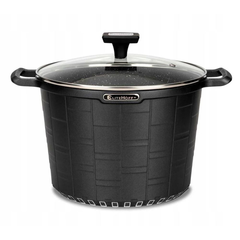 Garnek duży marmurowy z pokrywką głęboki czarny 6.5 L indukcja gaz Elittehoff E 7032