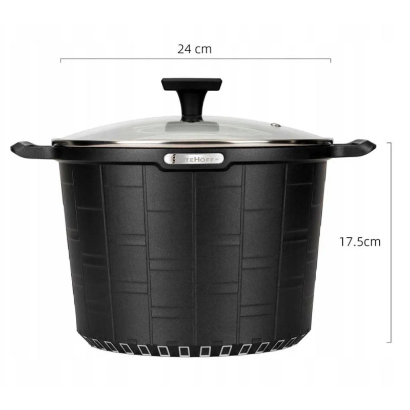 Garnek duży marmurowy z pokrywką głęboki czarny 6.5 L indukcja gaz Elittehoff E 7032