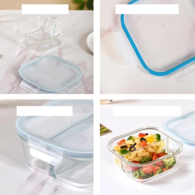 Pojemnik szklany dzielony dwukomorowy Florina Frigo 750 ml kwadratowy lunchbox hermetyczny