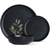 Serwis obiadowy porcelanowy MG Home Artena 18 elementów zestaw talerzy dla 6 osób czarny