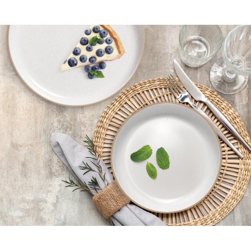 Serwis obiadowy porcelanowy MG Home Artena 30 elementów zestaw talerzy filiżanek misek dla 6 osób nakrapiany