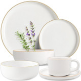 Serwis obiadowy porcelanowy MG Home Artena 30 elementów zestaw talerzy filiżanek misek dla 6 osób nakrapiany