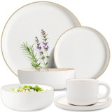 Serwis obiadowy porcelanowy MG Home Artena 42 elementy zestaw talerzy filiżanek misek dla 6 osób nakrapiany