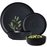 Serwis obiadowy porcelanowy MG Home Artena 26 elementów zestaw talerzy misek dla 6 osób czarny