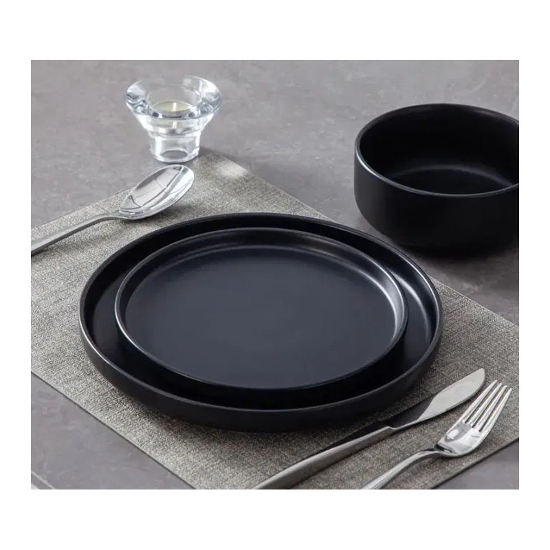 Serwis obiadowy porcelanowy MG Home Artena 28 elementy zestaw talerzy kubków misek dla 6 osób czarny