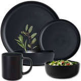 Serwis obiadowy porcelanowy MG Home Artena 28 elementy zestaw talerzy kubków misek dla 6 osób czarny