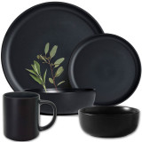 Serwis obiadowy porcelanowy MG Home Artena 32 elementy zestaw talerzy kubków misek dla 6 osób czarny