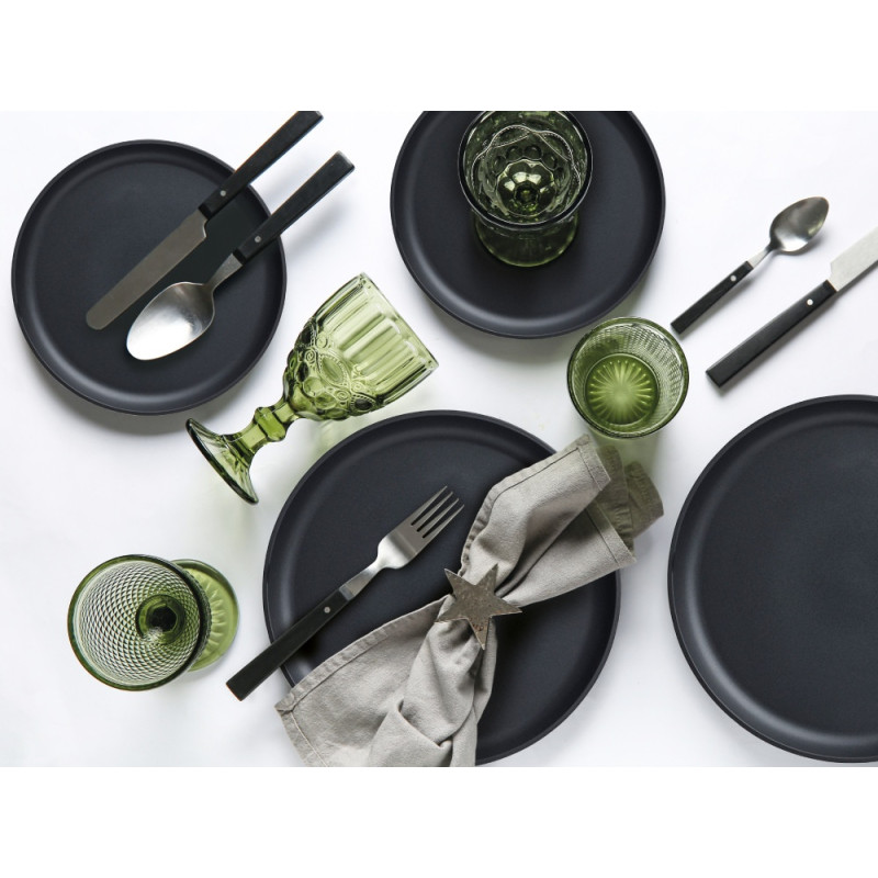Serwis obiadowy porcelanowy MG Home Artena 24 elementy zestaw talerzy kubków dla 6 osób czarny