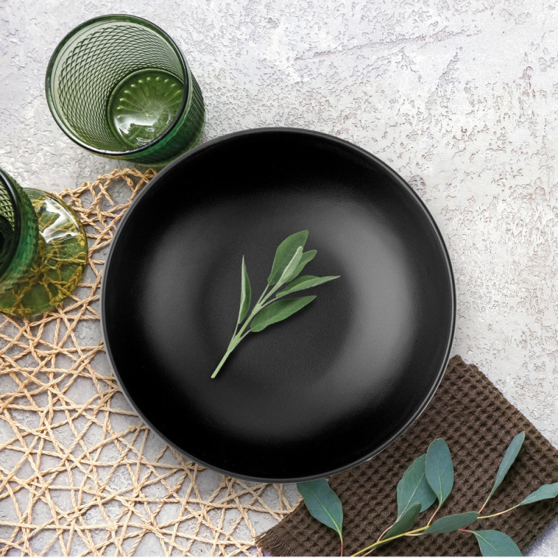Serwis obiadowy porcelanowy MG Home Artena 24 elementy zestaw talerzy kubków dla 6 osób czarny