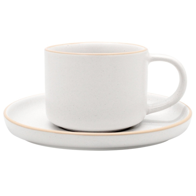 Filiżanki porcelanowe 220 ml ze spodkiem MG Home Artena białe nakrapiane serwis kawowy zestaw 4 sztuki