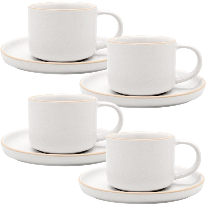 Filiżanki porcelanowe 220 ml ze spodkiem MG Home Artena białe nakrapiane serwis kawowy zestaw 4 sztuki