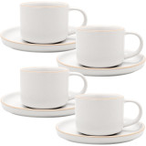 Filiżanki porcelanowe 220 ml ze spodkiem MG Home Artena białe nakrapiane serwis kawowy zestaw 4 sztuki