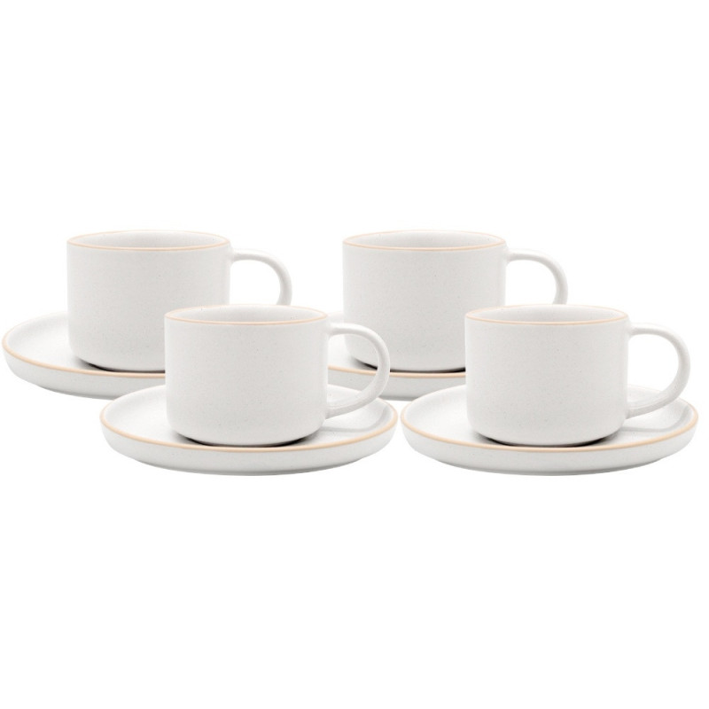 Filiżanki porcelanowe 220 ml ze spodkiem MG Home Artena białe nakrapiane serwis kawowy zestaw 4 sztuki