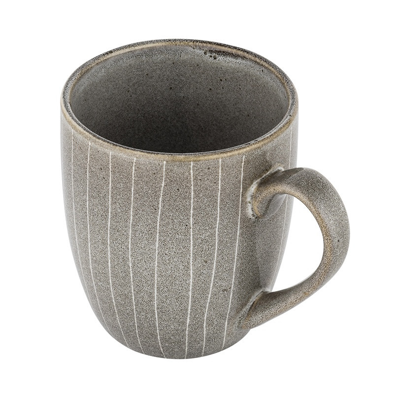 Serwis obiadowy porcelanowy Florina Stripes Gray 24 elementy zestaw talerzy kubków dla 6 osób szare