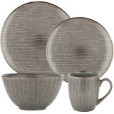 Serwis obiadowy porcelanowy Florina Stripes Gray 24 elementy zestaw talerzy kubków dla 6 osób szare