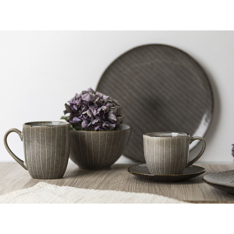 Serwis obiadowy porcelanowy Florina Stripes Gray 30 elementów zestaw talerzy filiżanek dla 6 osób szare