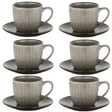 Filiżanki porcelanowe Florina Stripes Gray 250 ml ze spodkami do kawy herbaty zestaw szare