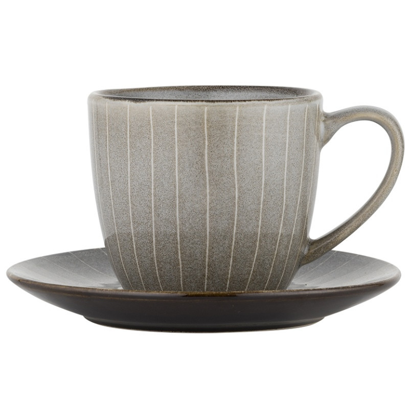 Filiżanki porcelanowe Florina Stripes Gray 250 ml ze spodkami do kawy herbaty zestaw szare