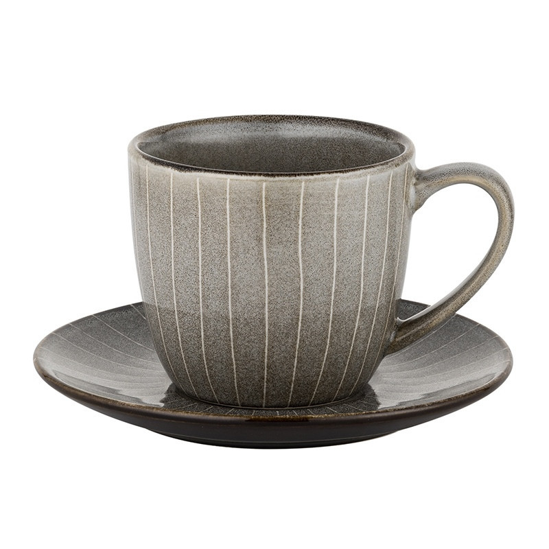 Filiżanki porcelanowe Florina Stripes Gray 250 ml ze spodkami do kawy herbaty zestaw szare