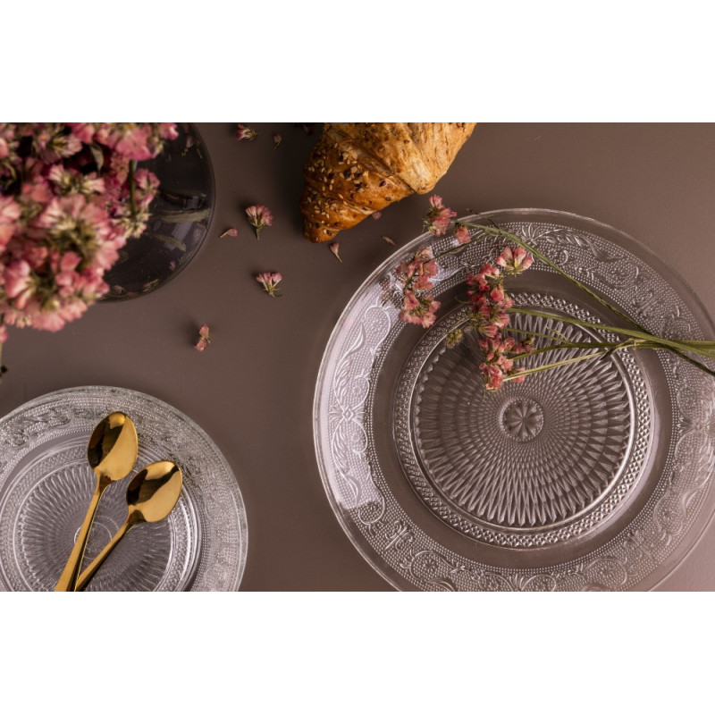 Talerzyki deserowe 17 cm i patera 25 cm szklane Florina Palazzo zestaw 13 sztuk spodek na ciasto deser