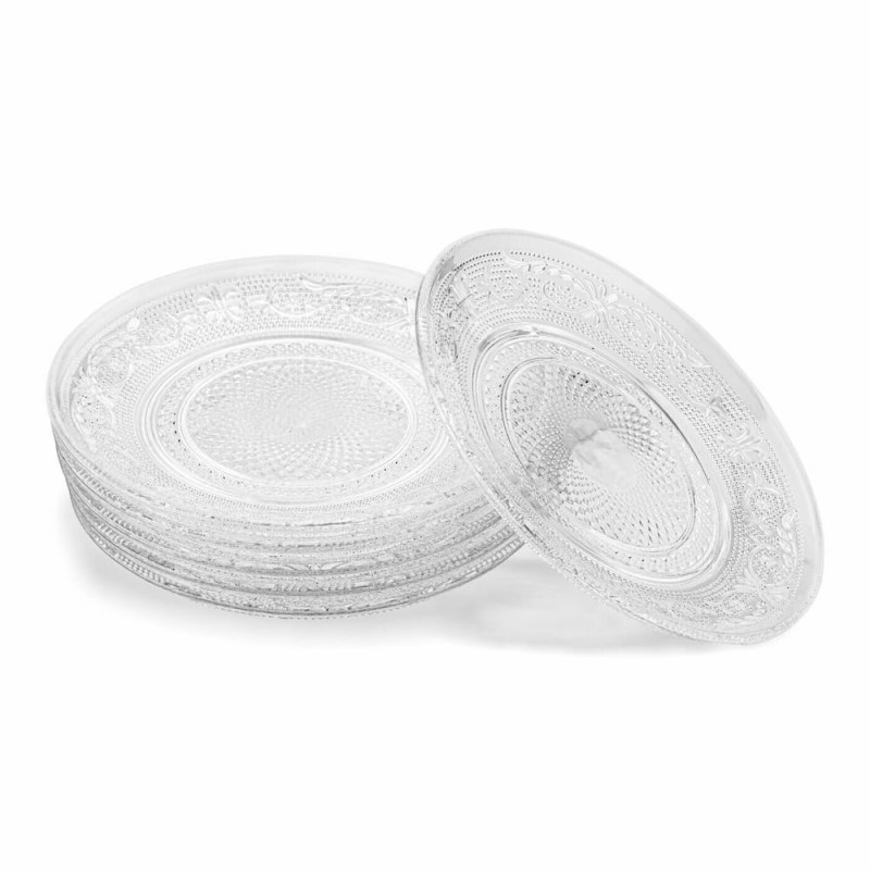 Talerzyki deserowe 17 cm i patera 25 cm szklane Florina Palazzo zestaw 7 sztuk spodek na ciasto deser