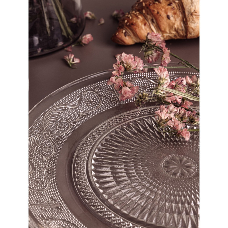 Talerzyki deserowe 17 cm i patera 25 cm szklane Florina Palazzo zestaw 7 sztuk spodek na ciasto deser