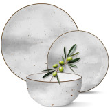 Serwis obiadowy porcelanowy MG Home Antico 12 elementów zestaw talerzy dla 4 osób szary nakrapiany