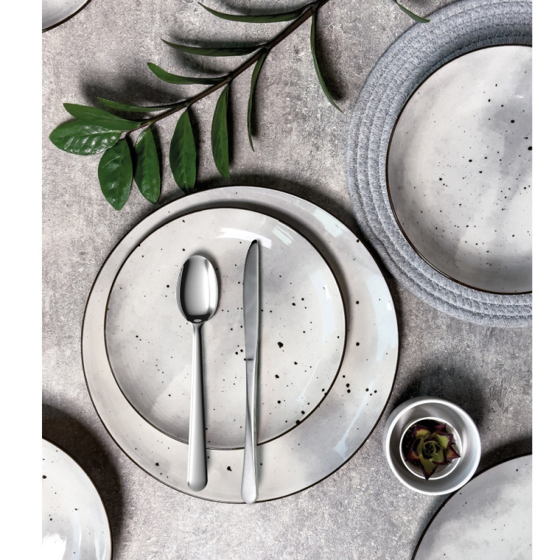 Serwis obiadowy porcelanowy MG Home Antico 12 elementów zestaw talerzy dla 4 osób szary nakrapiany
