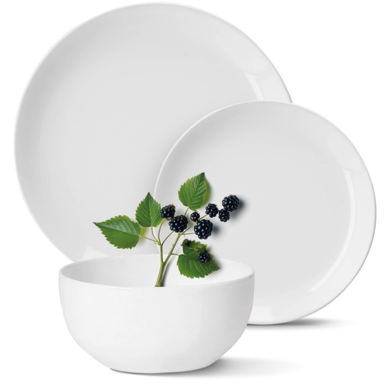 Serwis obiadowy porcelanowy MG Home Classic 12 elementów zestaw talerzy dla 4 osób biały