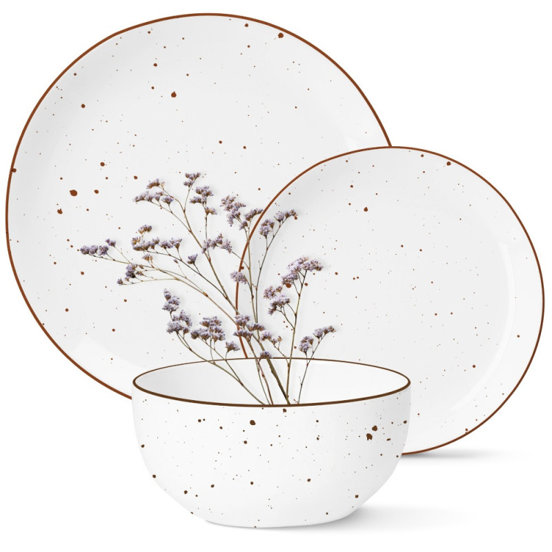 Serwis obiadowy porcelanowy MG Home Gemma 12 elementów zestaw talerzy dla 4 osób biały nakrapiany