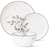 Serwis obiadowy porcelanowy MG Home Gemma 12 elementów zestaw talerzy dla 4 osób biały nakrapiany
