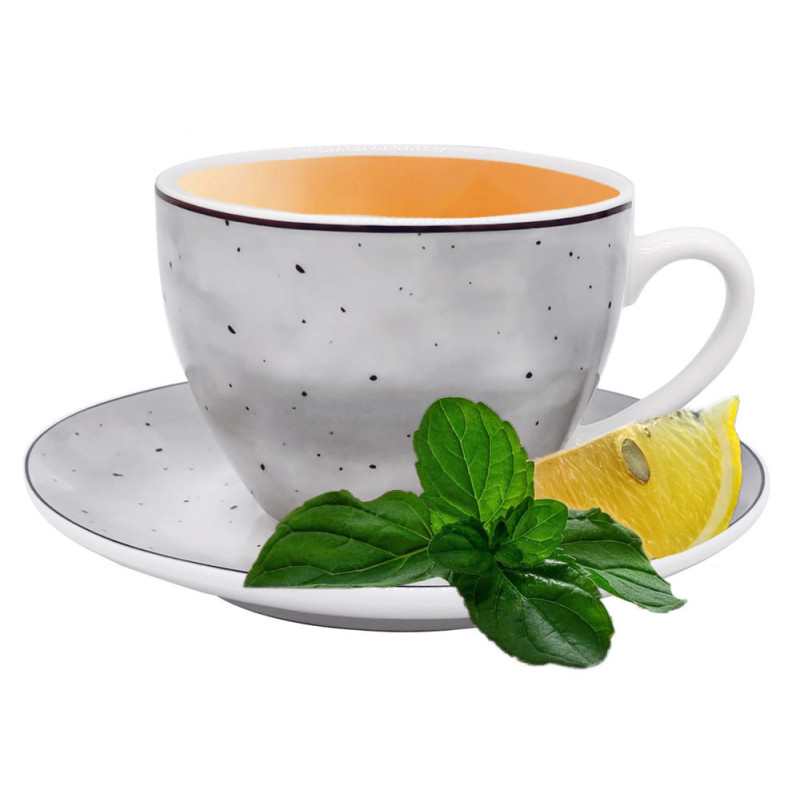 Serwis kawowy porcelanowy MG Home Antico 8 elementów zestaw filiżanek 240 ml ze spodkami dla 4 osób szary nakrapiany