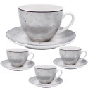 Serwis kawowy porcelanowy MG Home Antico 8 elementów zestaw filiżanek 240 ml ze spodkami dla 4 osób szary nakrapiany