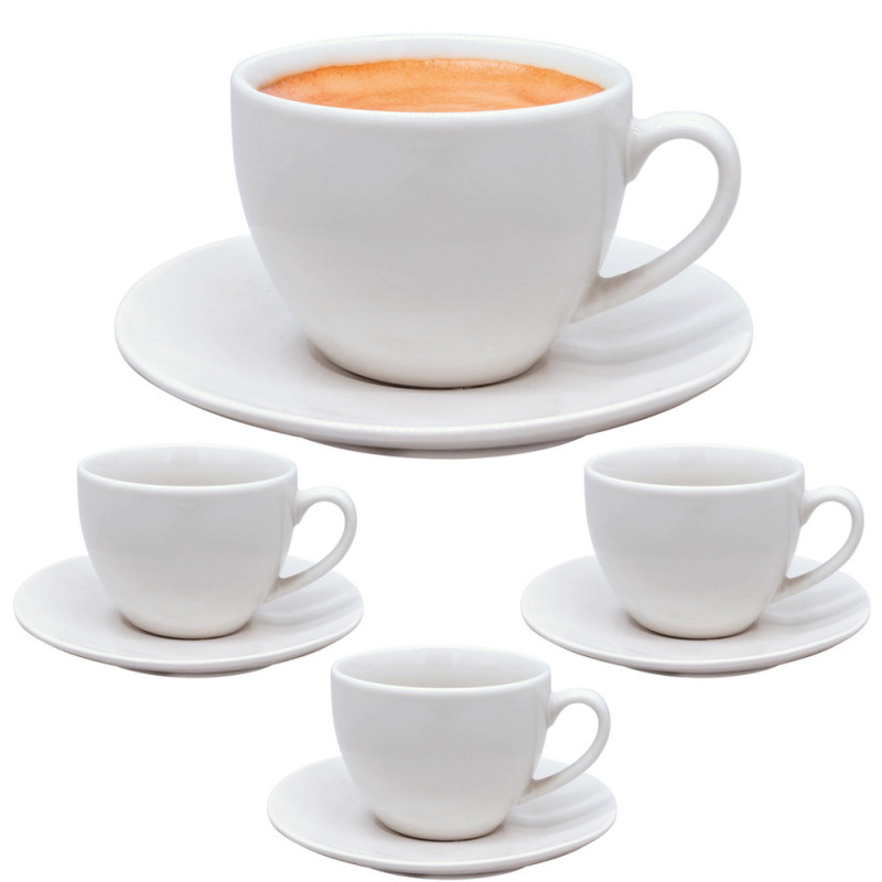 Serwis kawowy porcelanowy biały MG Home Classic 8 elementów zestaw filiżanek 240 ml ze spodkami dla 4 osób