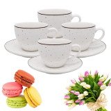 Serwis kawowy porcelanowy MG Home Gemma 8 elementów zestaw filiżanek 240 ml ze spodkami dla 4 osób biały nakrapiany