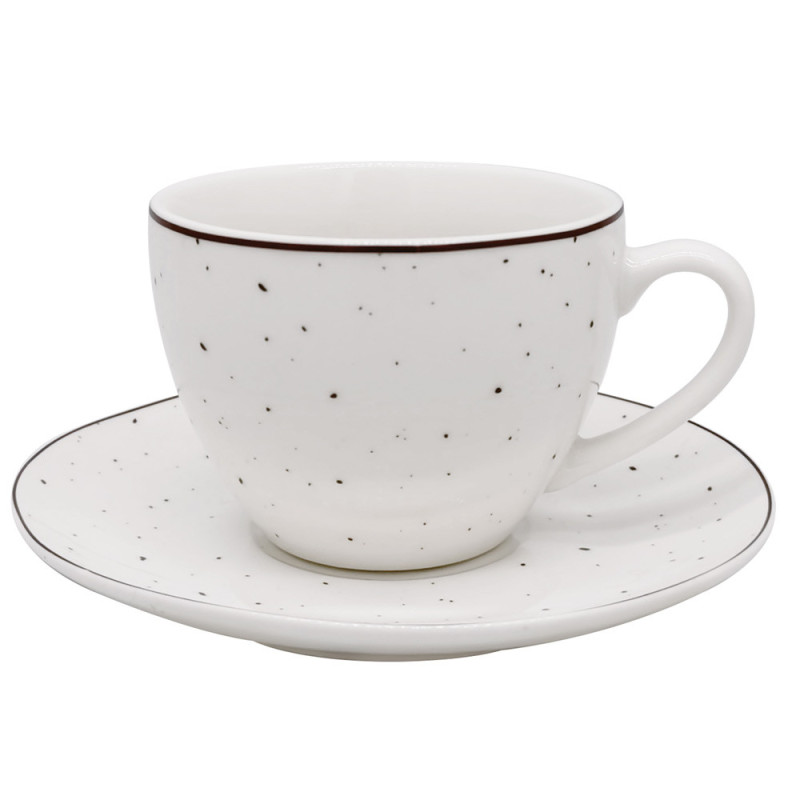 Serwis kawowy porcelanowy MG Home Gemma 8 elementów zestaw filiżanek 240 ml ze spodkami dla 4 osób biały nakrapiany