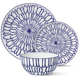 Serwis obiadowy porcelanowy MG Home Fiori 12 elementów zestaw talerzy dla 4 osób kwiaty