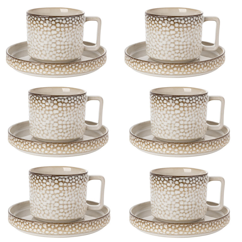 Komplet 6 filiżanek ze spodkami porcelanowych Florina Gambia 200 ml do kawy herbaty zestaw kremowe retro
