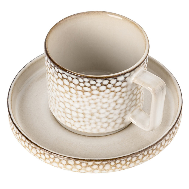 Komplet 6 filiżanek ze spodkami porcelanowych Florina Gambia 200 ml do kawy herbaty zestaw kremowe retro