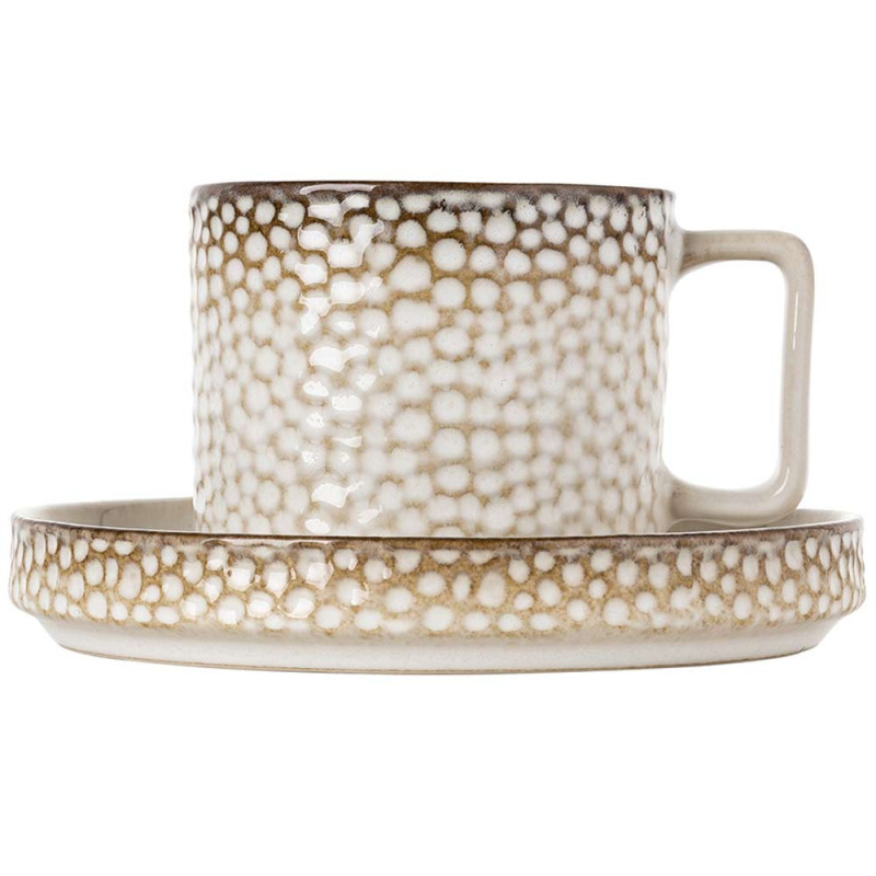 Komplet 6 filiżanek ze spodkami porcelanowych Florina Gambia 200 ml do kawy herbaty zestaw kremowe retro