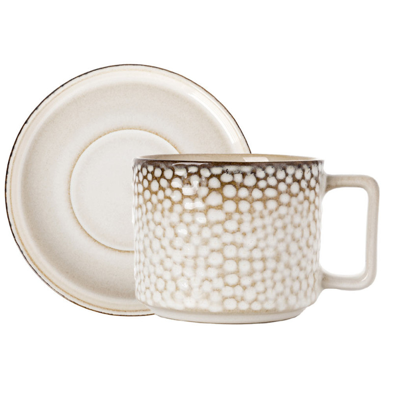 Komplet 6 filiżanek ze spodkami porcelanowych Florina Gambia 200 ml do kawy herbaty zestaw kremowe retro