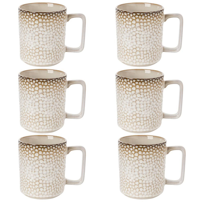 Komplet 6 kubków porcelanowych Florina Gambia 390 ml do kawy herbaty zestaw kremowe retro