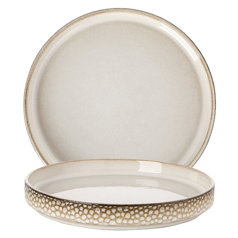 Serwis obiadowy porcelanowy Florina Gambia 24 elementy z kubkiem zestaw talerzy dla 6 osób retro