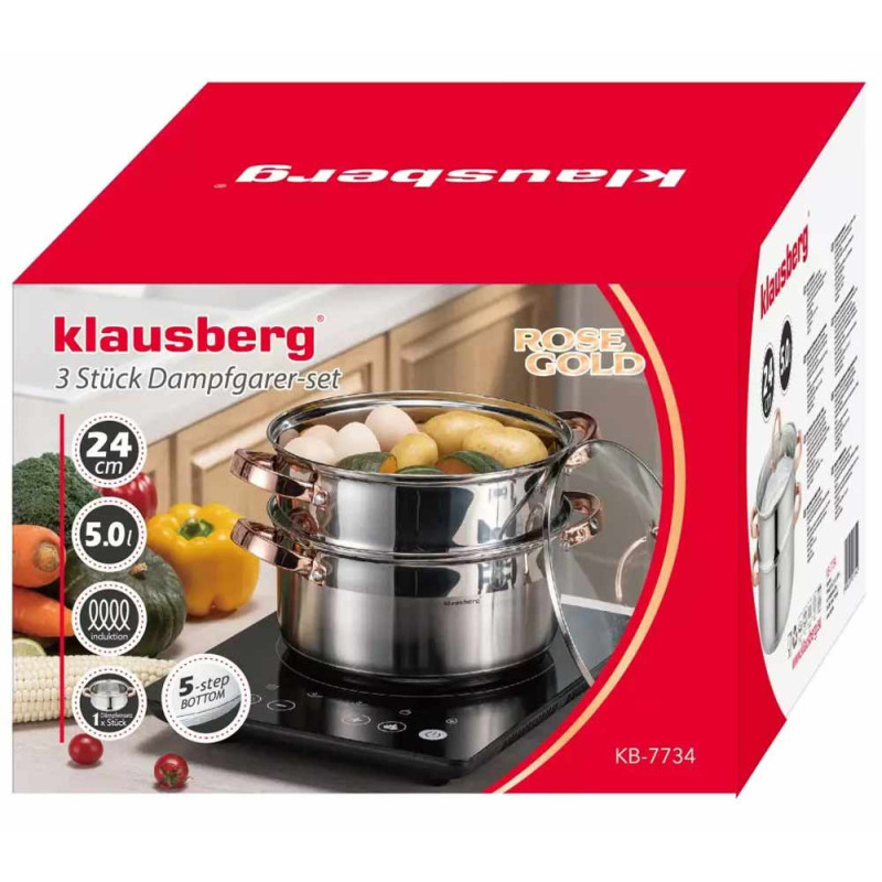 Garnek do gotowania na parze 5 l  parowar 24 cm stalowy 3 elementy  Klausberg KB 7734
